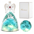 Three Real Roses in Glass Angel Figurines, Angels Gifts for Her